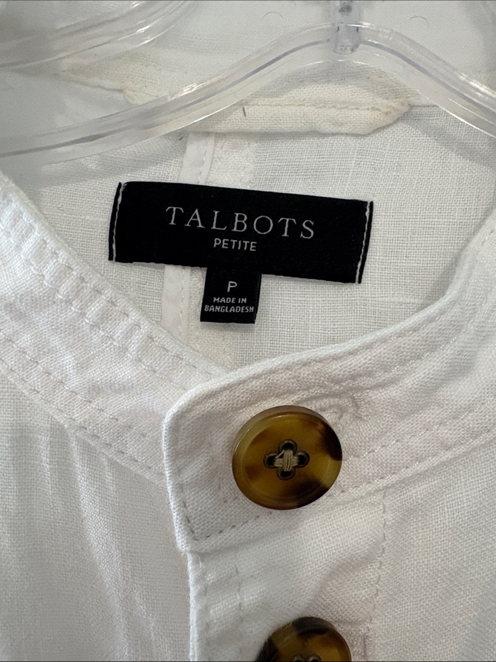 Talbots White Linen Drawstring Button-Front Jacket with Tortoise Buttons - Picture 2 of 4